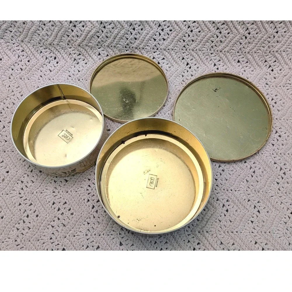 Vintage IRA Denmark Wildflower Nesting Tins Round Floral Decorative Storage